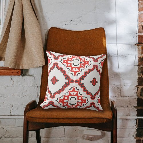 Red Gray Black  White Modern Ethnic Geometric Throw Pillow