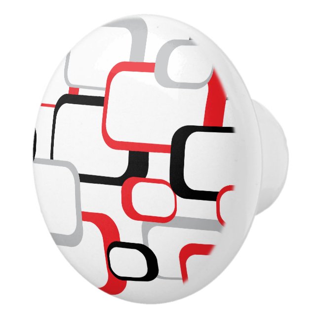 Red Gray Black White Retro Square Pattern Ceramic Knob (Right)
