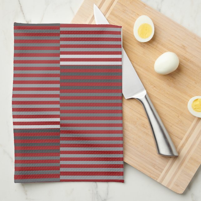Red, Gray, Black, White Stripes Kitchen Towel (Quarter Fold)