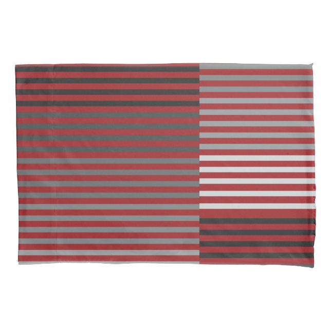 Red, Gray, Black, White Stripes Pillow Case (Front)