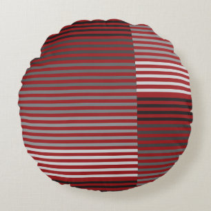 Red, Gray, Black, White Stripes Round Pillow