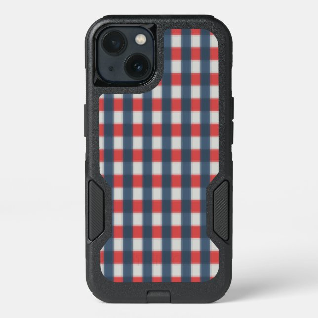 Red Gray Blue Plaid Otterbox iPhone Case (Back)