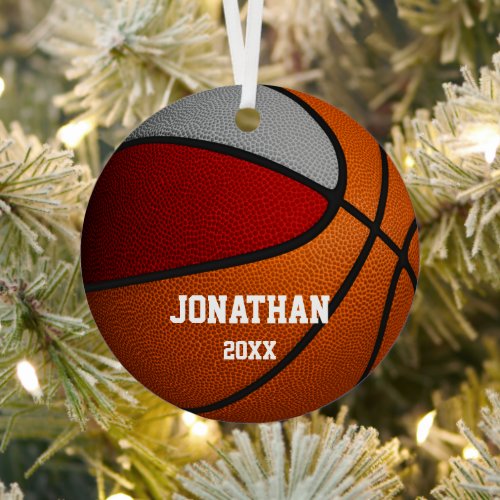 red gray boys girls team colors basketball metal ornament