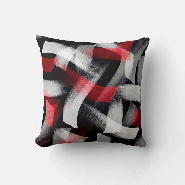 Red Gray Brushstrokes Throw Pillow (Front)