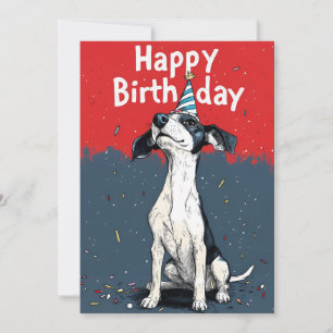Red & Gray Cartoon Dog Birthday Party Invitation