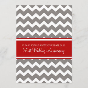 Red Gray Chevron 1st Anniversary Invitation