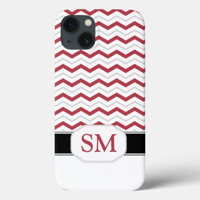 Red & Gray Chevron Monogram iPad 2/3/4 Case (Back)