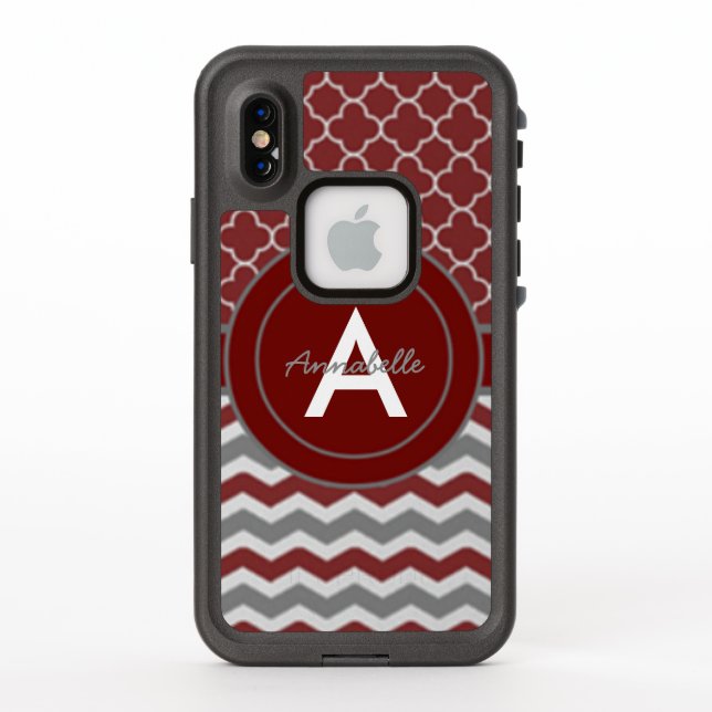 Red Gray Chevron Quatrefoil LifeProof iPhone Case (Back)