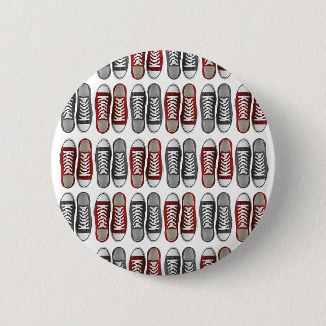 Red & Gray Classic Sneaker Pattern Pinback Button (Front)
