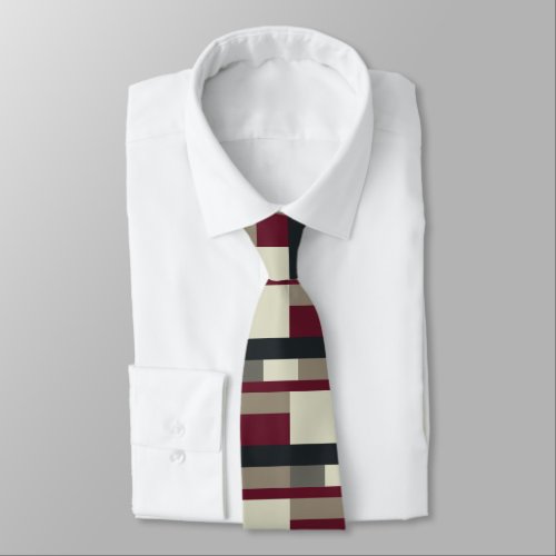 Red Gray Color Block Rectangles Geometric Simple Neck Tie