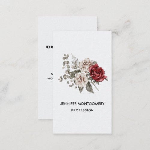 Red Gray  Cream Boho Flower Bouquet Business Card