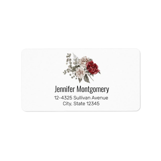 Red Gray & Cream Boho Flower Bouquet Label (Front)