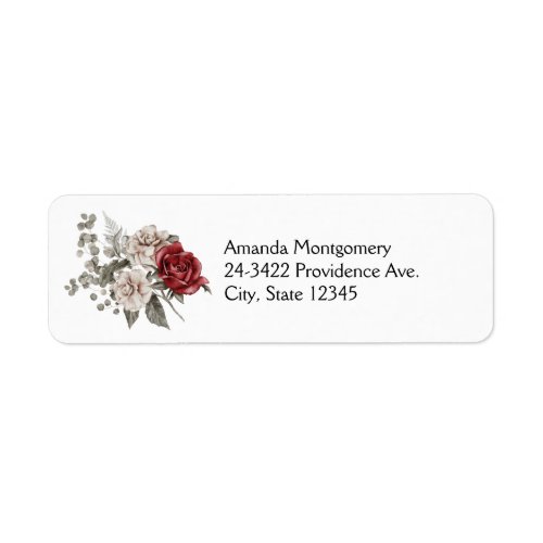 Red Gray  Cream Boho Flower Bouquet Label