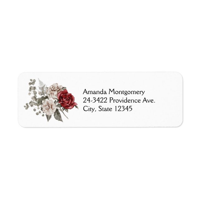 Red Gray & Cream Boho Flower Bouquet Label (Front)