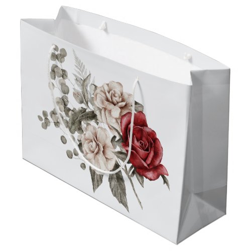 Red Gray  Cream Boho Flower Bouquet Large Gift Bag