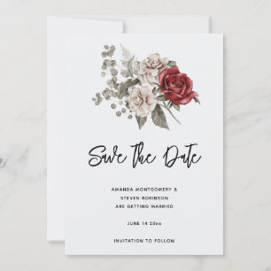 Red Gray & Cream Boho Flower Bouquet Save The Date