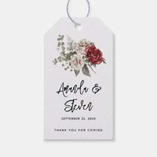 Red Gray & Cream Boho Flower Bouquet Wedding Gift Tags