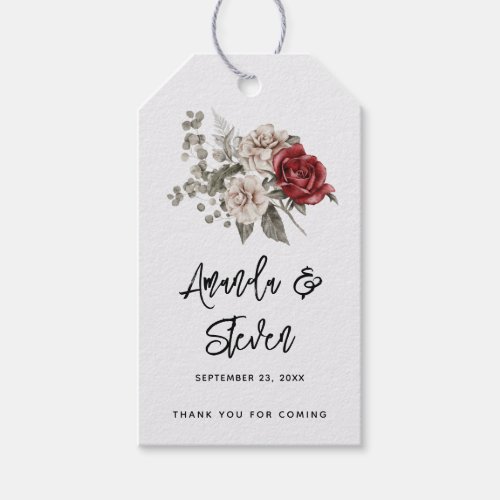 Red Gray  Cream Boho Flower Bouquet Wedding Gift Tags