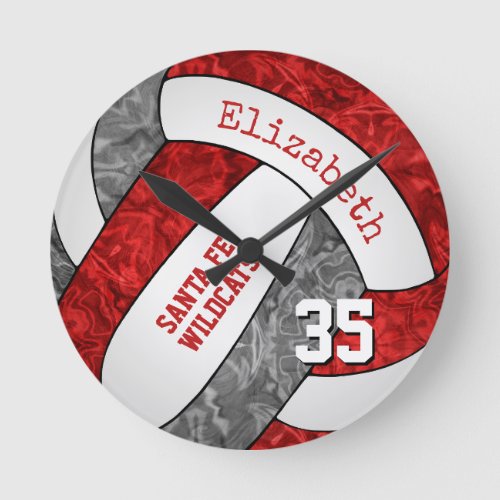 red gray custom girly sporty volleyball room round clock