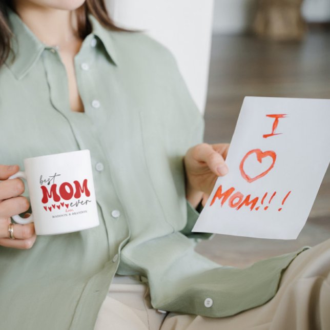 Red Gray Cute Best Mom Ever Coffee Mug (Creator Uploaded)