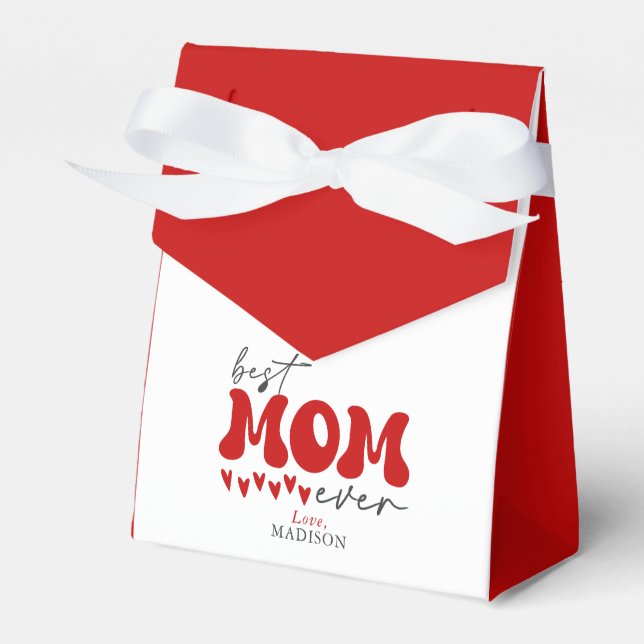 Red Gray Cute Best Mom Ever Favor Boxes (Front Side)