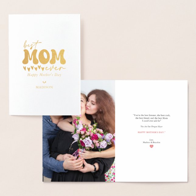 Red Gray Cute Best Mom Ever Foil Card (Display)