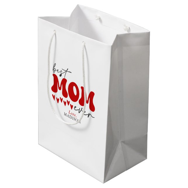 Red Gray Cute Best Mom Ever Medium Gift Bag (Back Angled)