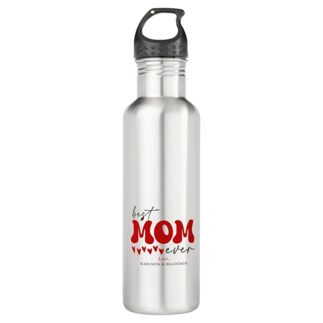 Red Gray Cute Best Mom Ever Stainless Steel Water Bottle (Front)