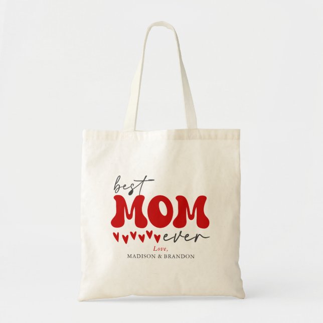 Red Gray Cute Best Mom Ever Tote Bag (Front)