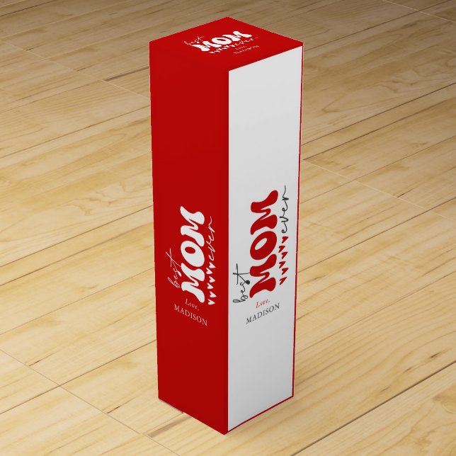 Red Gray Cute Best Mom Ever Wine Box (Front)