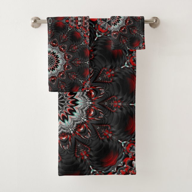 Red Gray Decorative Bath Towel Set (Insitu)
