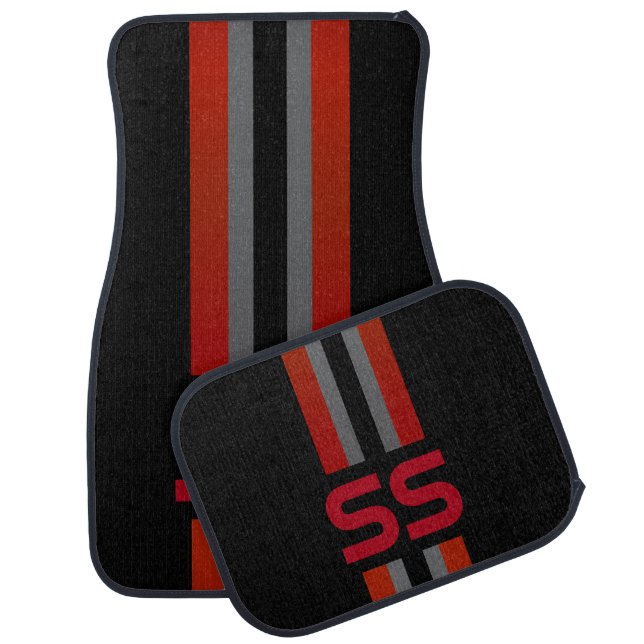 Red, Gray Double Race Stripes | Personalize Car Floor Mat (Set)