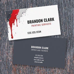 Red Gray Drip Corner Splatter Painting Services Business Card