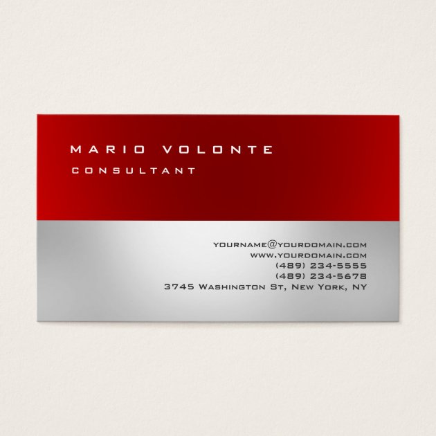 Red Gray Elegant Simple Plain Professional Business Card
