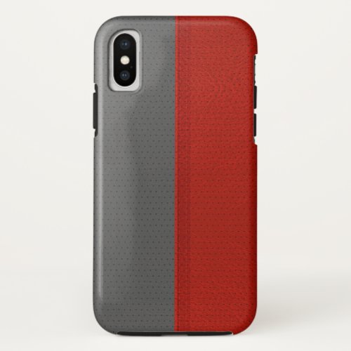 Red  Gray Faux Leather Print iPhone X Case