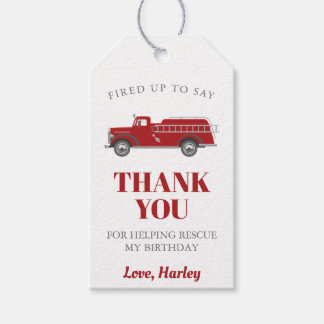 Red Gray Fire Truck Birthday Thank You Favor Tags