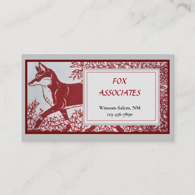 Red Gray Fox Ceramic Tile Design Elegant Animal Business Card (Front)