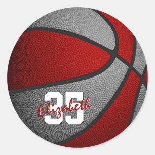red gray girls boys basketball team colors classic round sticker