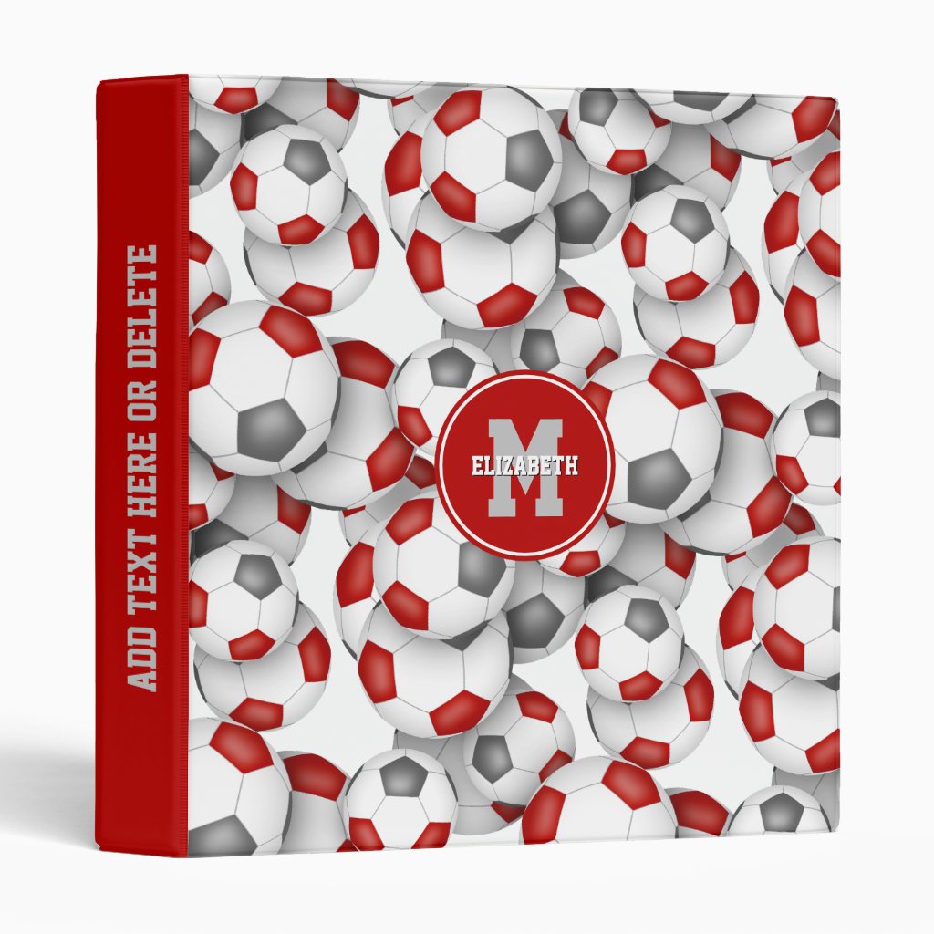 red gray girls boys sports team colors soccer 3 ring binder