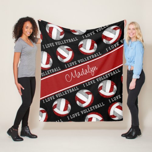 red gray girls I love volleyball personalized Fleece Blanket