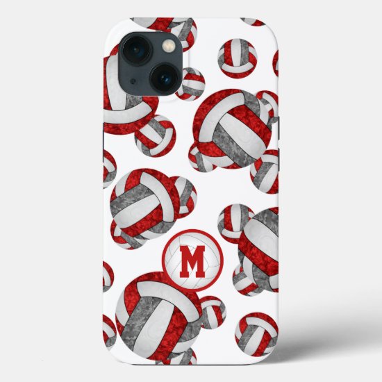 Red gray girls monogrammed volleyball iPhone 13 case