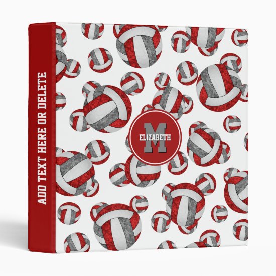 red gray girls school colors volleyball pattern 3 ring binder