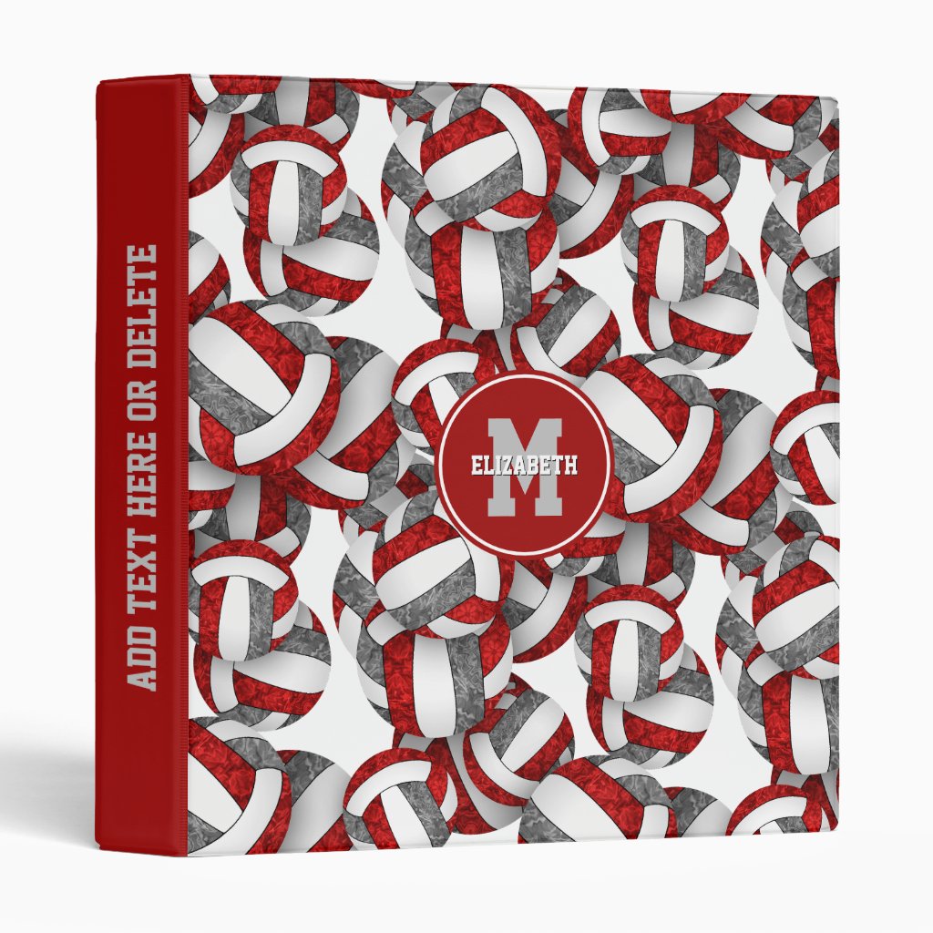 red gray girls school colors volleyball pattern 3 ring binder
