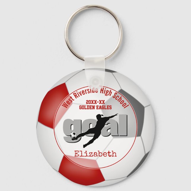 red gray girls soccer goal team spirit sports keychain (Front)