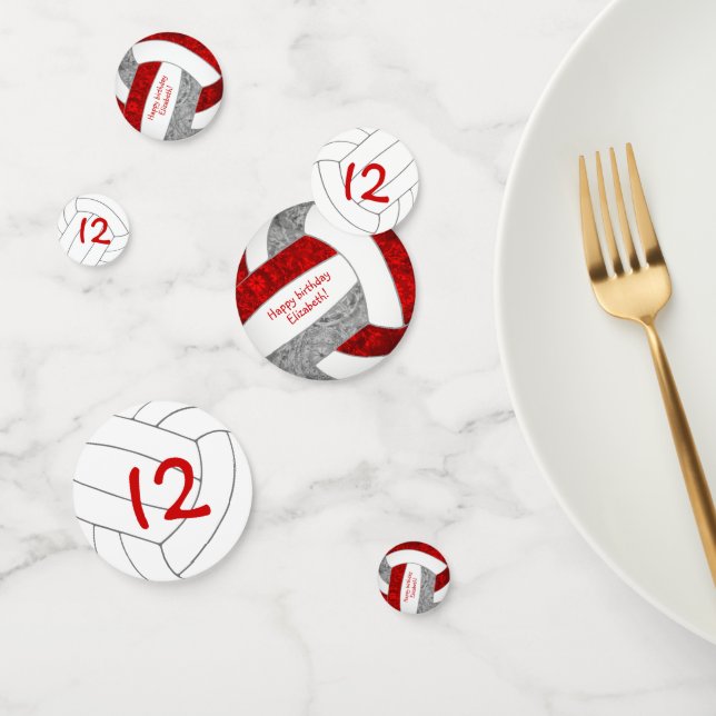 red gray girl's volleyball birthday party confetti (Group)