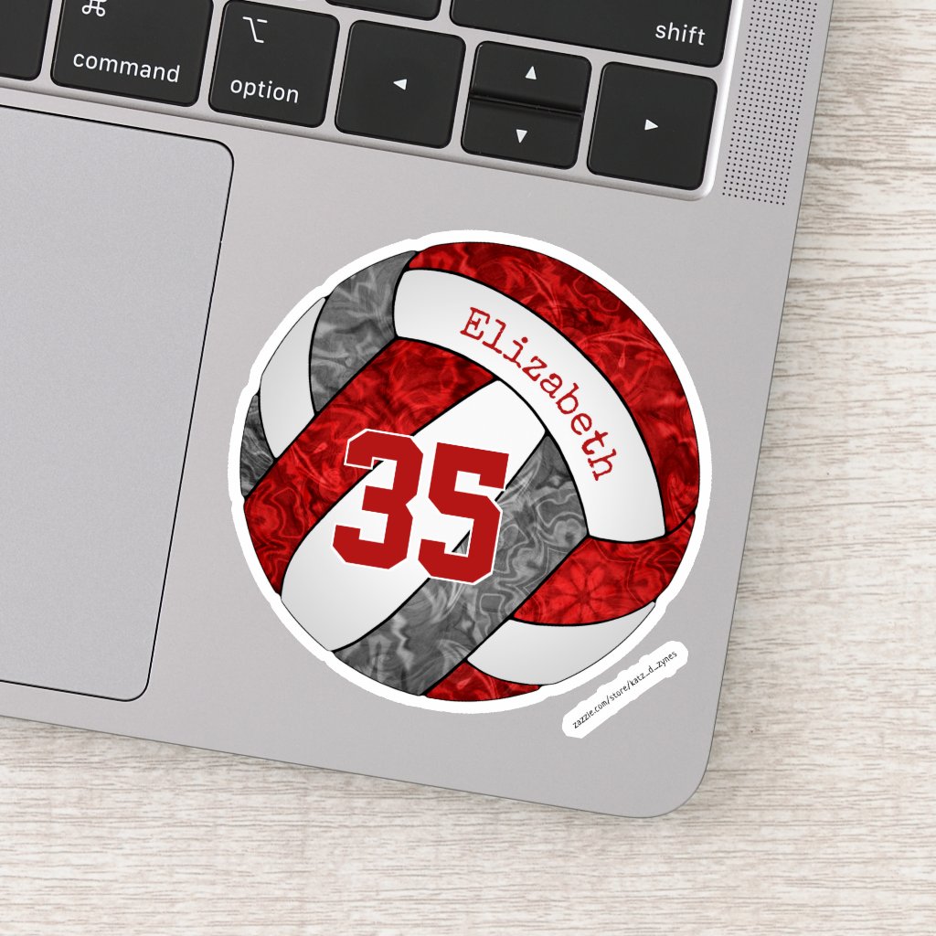 red gray girls' volleyball player name number sticker