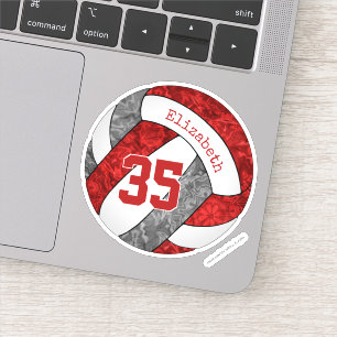 red gray girls' volleyball player name number sticker