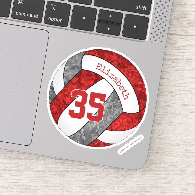 red gray girls' volleyball player name number sticker (Detail)