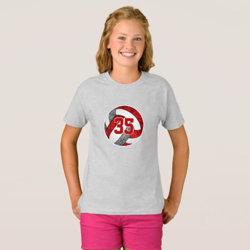 Red gray girls volleyball team colors custom T_Shirt