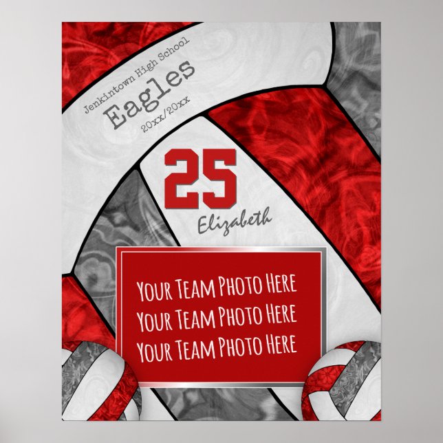 red gray girls' volleyball team photo poster (Front)